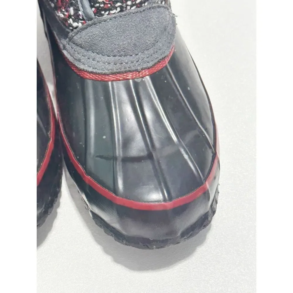 Khombu Elysse Rubber Upper Water Resistant Boots Plaid Lace Up Black‎ Red 8